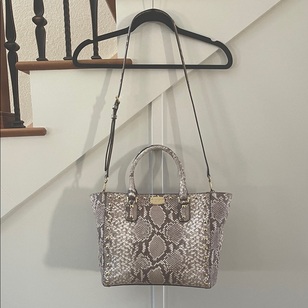 Michael Kors Snake Print Handbag in Gray and Cream